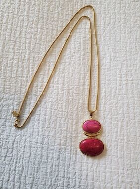 Jones New York Long Line Gold-toned Necklace with Pink Stone Double Pendant